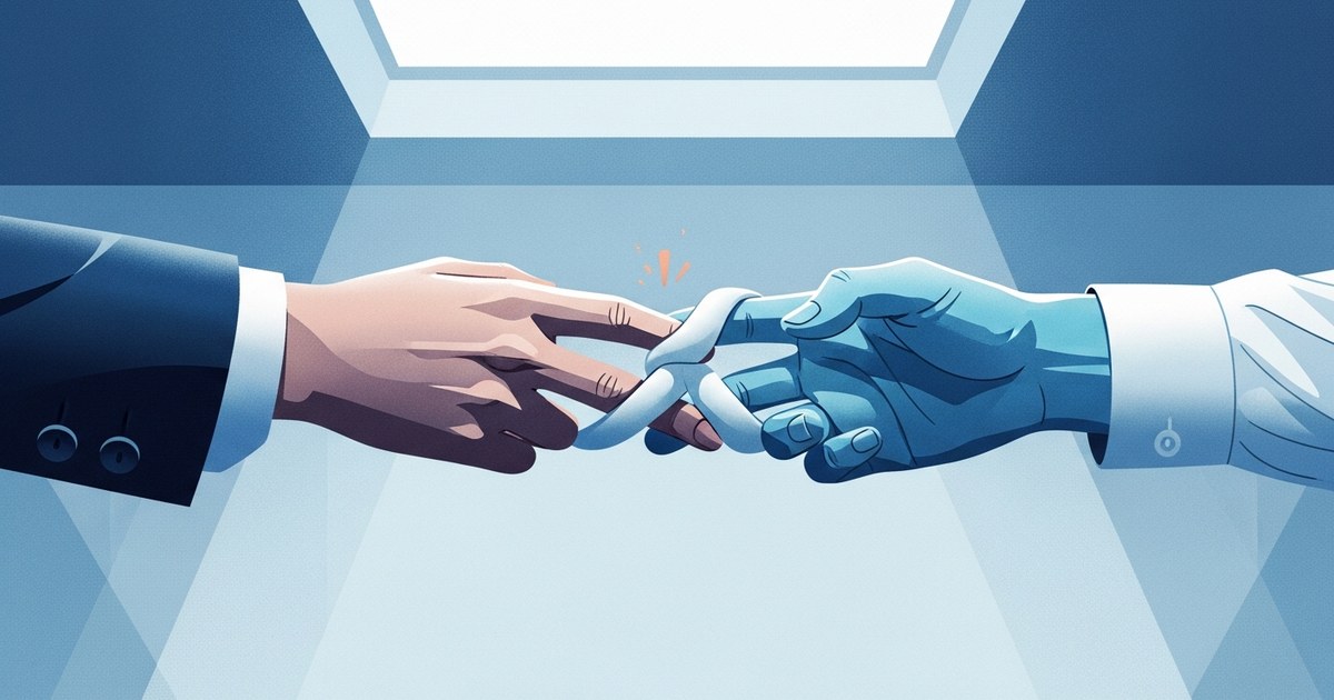 Illustration of a human and AI working together as collaborative partners